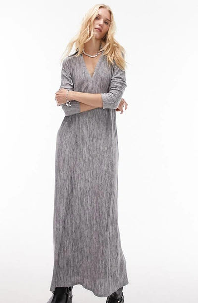 Shop Topshop Split Neck Long Sleeve Midi Dress In Grey