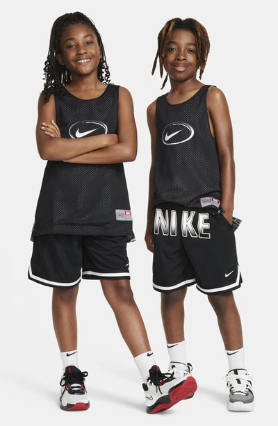 Shop Nike Kids' Dri-fit Dna Mesh Basketball Shorts In Black/ White