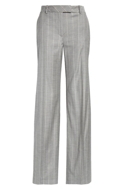 Shop Eleventy Pinstripe Straight Leg Virgin Wool Blend Trousers In Gray