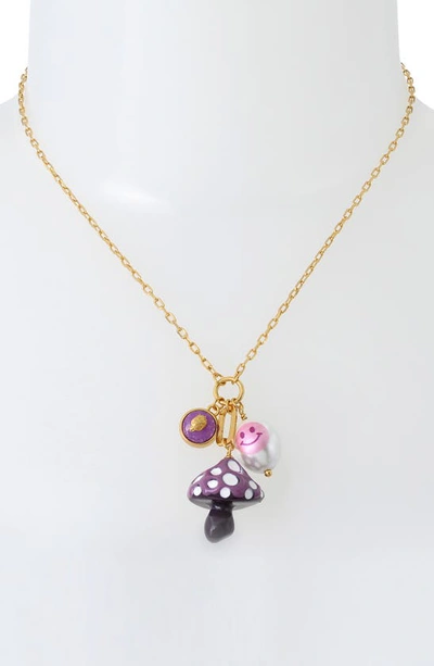 Shop Kurt Geiger Mushroom Charm Pendant Necklace In Purple