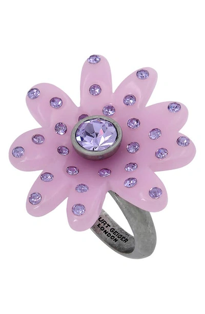 Shop Kurt Geiger Daisy Crystal Cocktail Ring In Lilac Pink