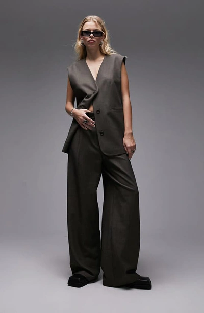 Shop Topshop Tailored Wide Leg Pants In Brown