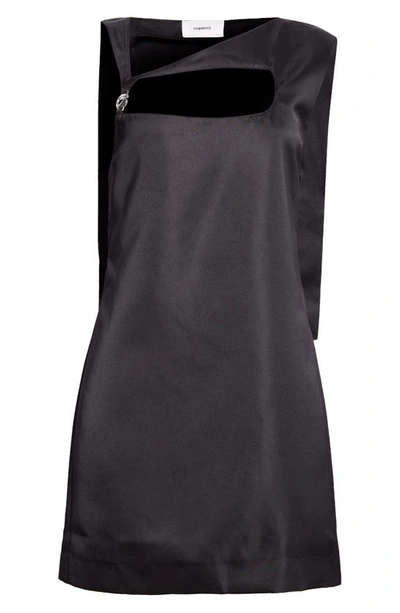 Shop Coperni Sleeveless Cutout Satin Cape Minidress In Black