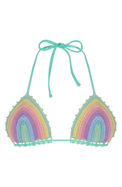 Shop Capittana Trinidad Rainbow Crochet Bikini Top In Blue Multicolor