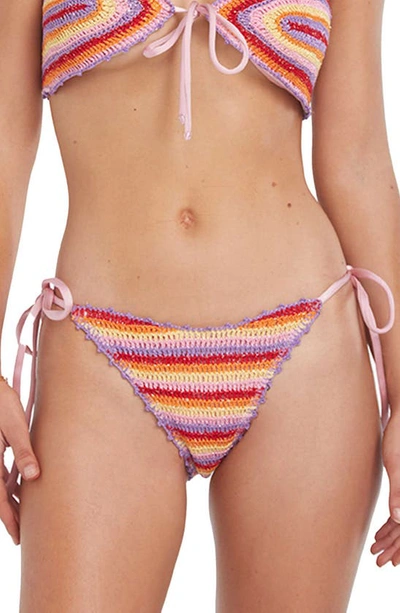 Shop Capittana Lucy Reversible Crochet Bikini Bottoms In Pink Multicolor