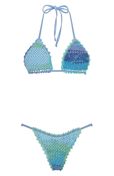 Shop Capittana Kendall Crochet Triangle Bikini Top In Blue