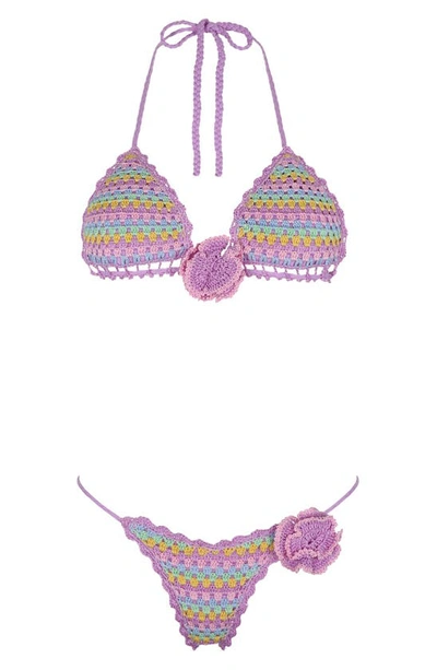 Shop Capittana Beatriz Crochet Bikini Top In Purple