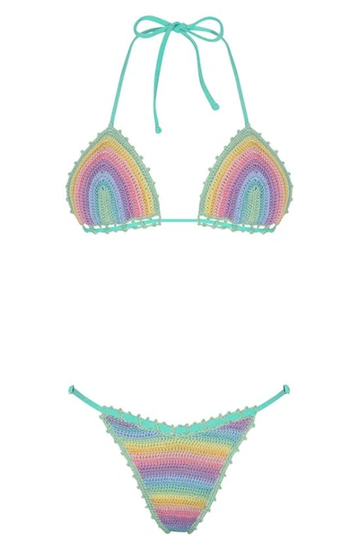 Capittana Trinidad Reversible Crochet Bikini Bottoms In Teal Multi