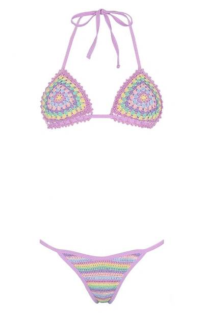 Shop Capittana Cuba Reversible Crochet Bikini Bottoms In Lilac