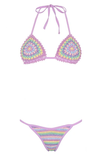 Shop Capittana Cuba Crochet Bikini Top In Lilac