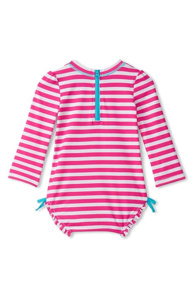 Shop Hatley Kids' Candy Stripe One-piece Rashguard Swimsuit In Pink/ White