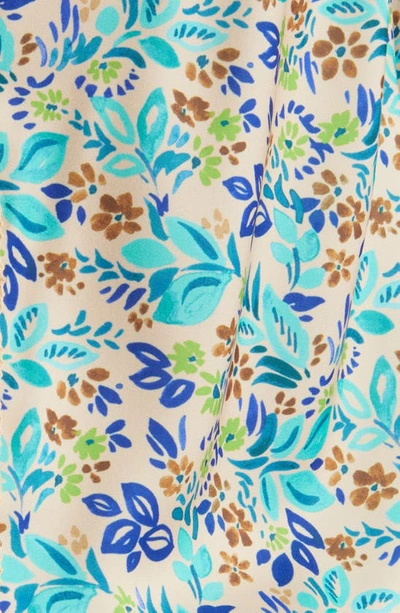 Wit & Wisdom Print Ruffle Eyelet Shirt In Island Sky/macadamia Nut