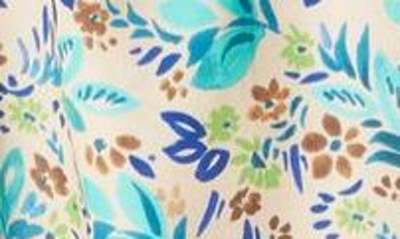 Wit & Wisdom Print Ruffle Eyelet Shirt In Island Sky/macadamia Nut