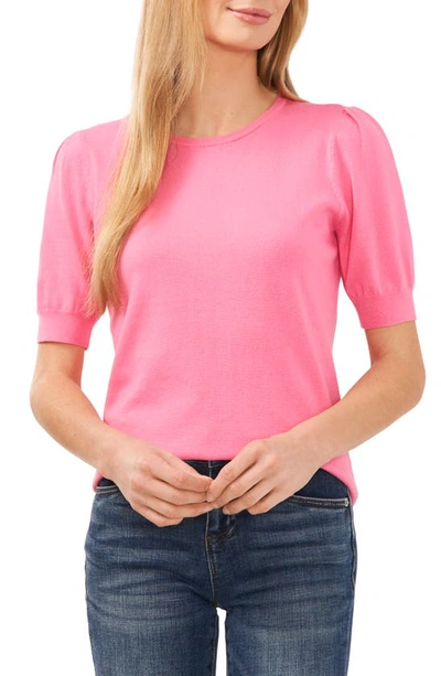 Shop Cece Puff Sleeve Sweater In Pink Punch