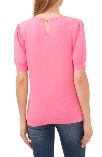 Cece Womens Crewneck Puff Sleeve Pullover Sweater In Pink Punch