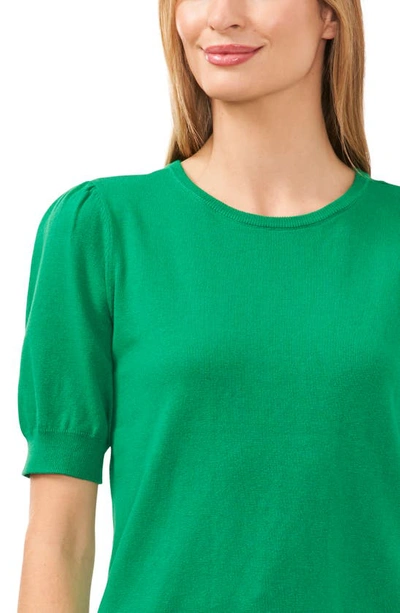 Cece Puff Sleeve Crepe Button-up Shirt In Electric Green