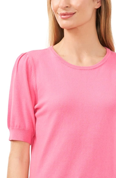 Shop Cece Puff Sleeve Sweater In Pink Punch