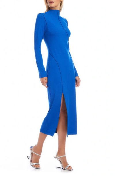 Shop Fifteen Twenty Elissa Long Sleeve Rib Midi Dress In Blue
