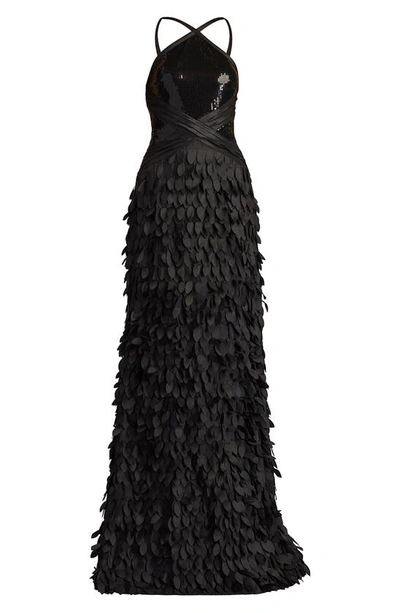 Sho By Tadashi Shoji Sequin Halter Neck Gown In Black