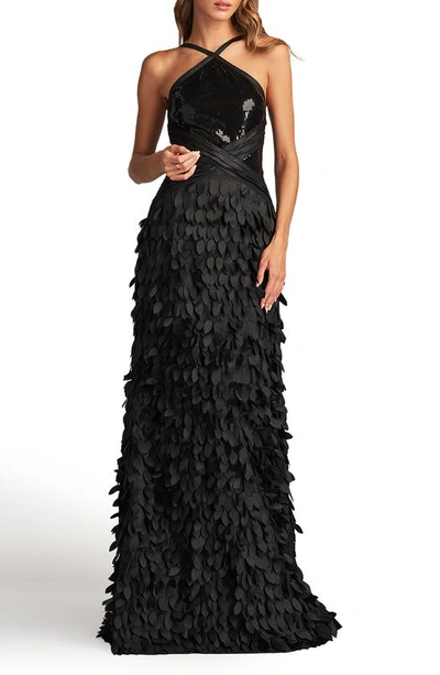 Sho By Tadashi Shoji Sequin Halter Neck Gown In Black