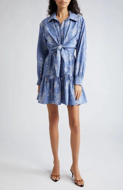 Shop Cinq À Sept Abrielle Tie Waist Long Sleeve Chambray Shirtdress In Chambray/ White