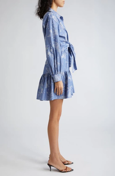 Shop Cinq À Sept Abrielle Tie Waist Long Sleeve Chambray Shirtdress In Chambray/ White