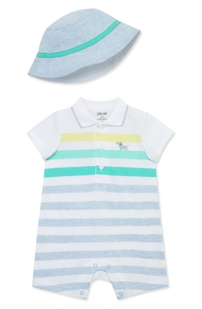 Shop Little Me Kids' Stripe Romper & Hat Set In White/ Blue