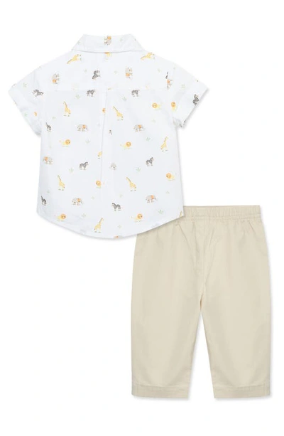 Shop Little Me Safari Print Cotton Shirt & Pants Set In Tan