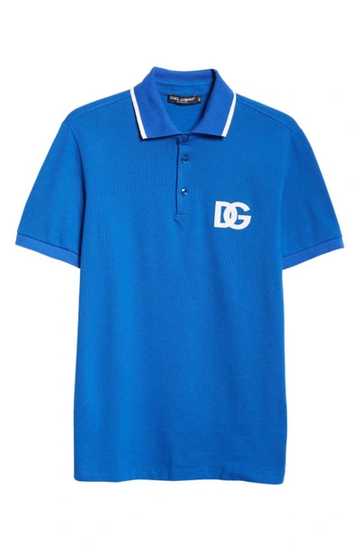 Shop Dolce & Gabbana Dolce&gabbana Dg Embroidered Tipped Cotton Piqué Polo In China Blue