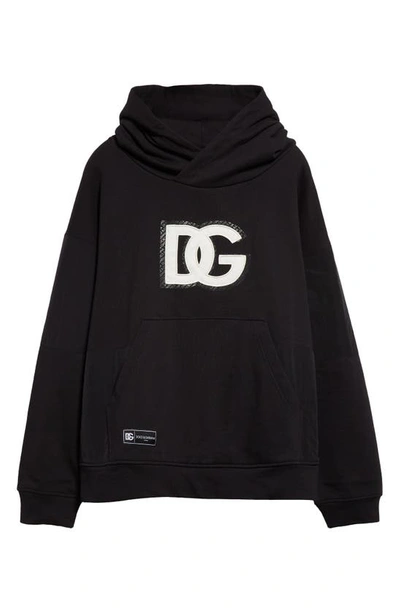 Shop Dolce & Gabbana Dg Embroidered Logo Cotton Blend Jersey Hoodie In Nero