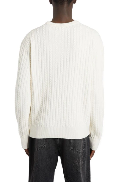 Shop Dolce & Gabbana Embroidered Logo Cable Knit Virgin Wool Crewneck Sweater In W0800 Bianco Ottico