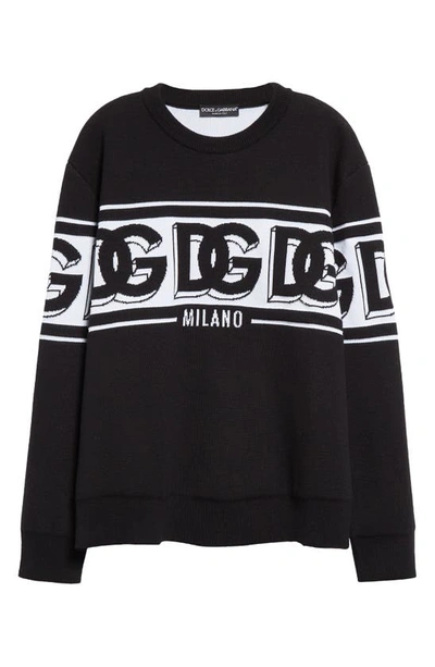 Shop Dolce & Gabbana Dg Logo Jacquard Crewneck Sweater In Nero/ Bianco