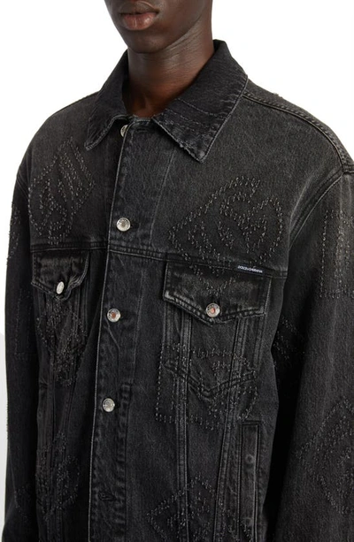 Shop Dolce & Gabbana Dolce&gabbana D&g Distressed Denim Trucker Jacket In S9001 Variante Abbinata