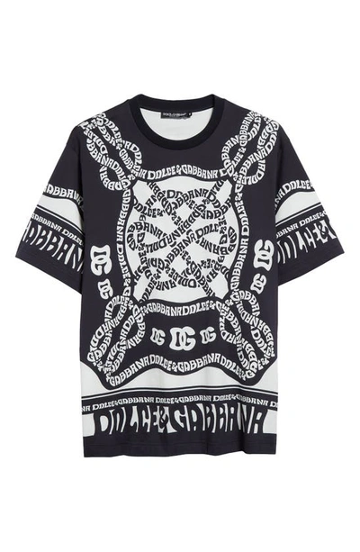 Shop Dolce & Gabbana Marina Print Cotton T-shirt In Marina Blue
