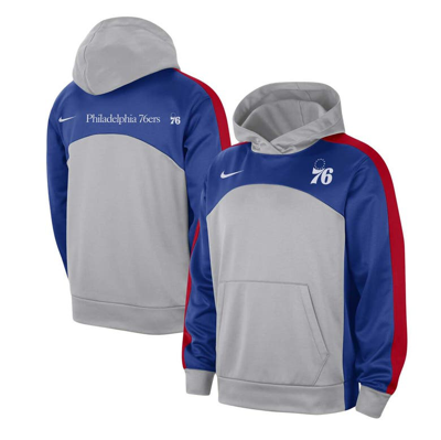 Shop Nike Gray/royal Philadelphia 76ers Authentic Starting Five Force Performance Pullover Hoodie