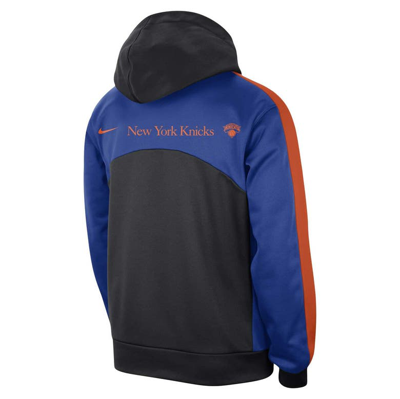 Shop Nike Black/blue New York Knicks Authentic Starting Five Force Performance Pullover Hoodie
