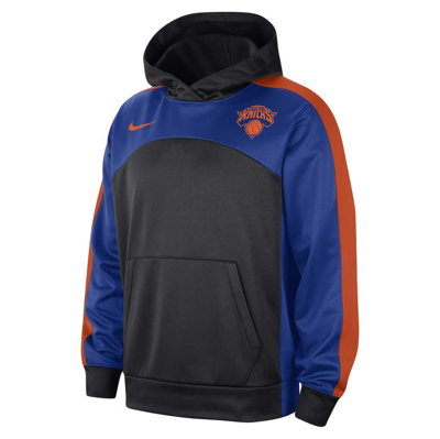 Shop Nike Black/blue New York Knicks Authentic Starting Five Force Performance Pullover Hoodie