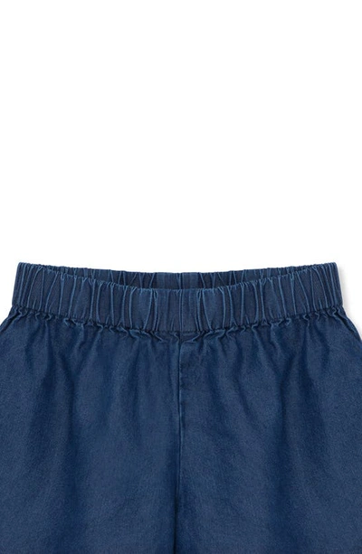 Shop Habitual Kids' Pleated Cold Shoulder Denim Top & Shorts Set In Indigo