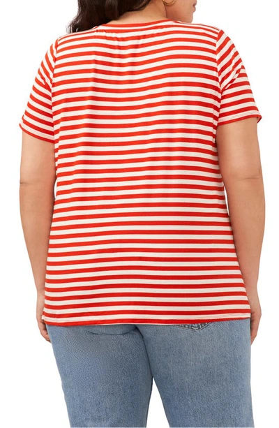 Shop Vince Camuto Stripe Polished Knit T-shirt In Tulip Red