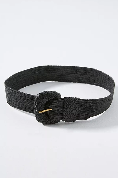 Shop Linea Pelle Raffia-wrapped Stretch Belt In Black