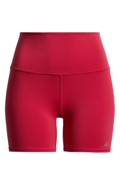Shop Alo Yoga Alo Airbrush High Waist Bike Shorts In Lipstick Red