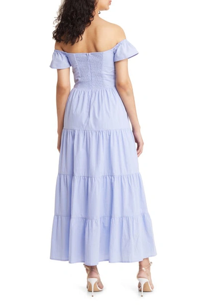 Shop Charles Henry Off The Shoulder Tiered Cotton Dress In Sky Blue