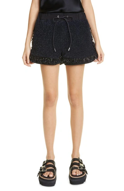 Shop Sacai Fringe Tweed Shorts In Black