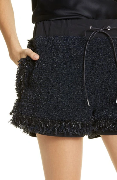 Sacai Metallic Fringe Tweed Pull-on Shorts In Black