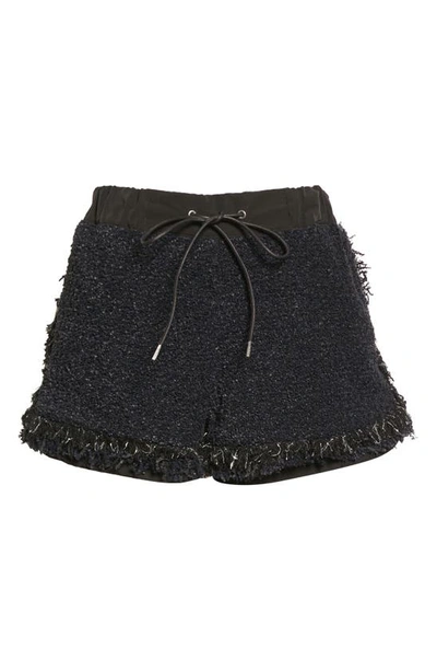 Sacai Metallic Fringe Tweed Pull-on Shorts In Black