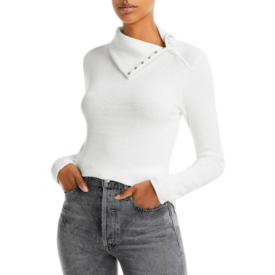 Shop Enza Costa Sweater Knit Split Collar Long Sleeves In White
