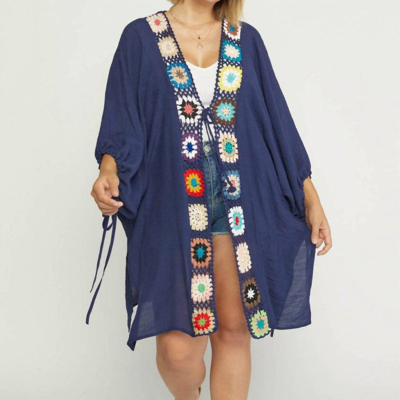 Shop Entro Crochet Trim Open Front Kimono In Blue