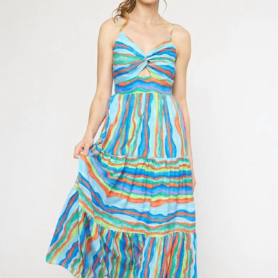 Shop Entro Stripe Maxi Dress In Blue