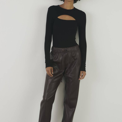 Shop Enza Costa Vegan Leather Jogger In Brown