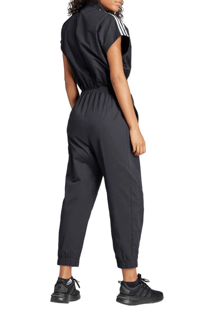 Shop Adidas Originals Adidas Zip-up Cotton Twill Jumpsuit In Black